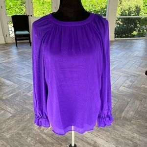 Ann Taylor Purple Crewneck Blouse with Ruffled Sleeves, Size M